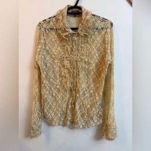 90’s vintage sheer delicate creme lace blouse top medium- large